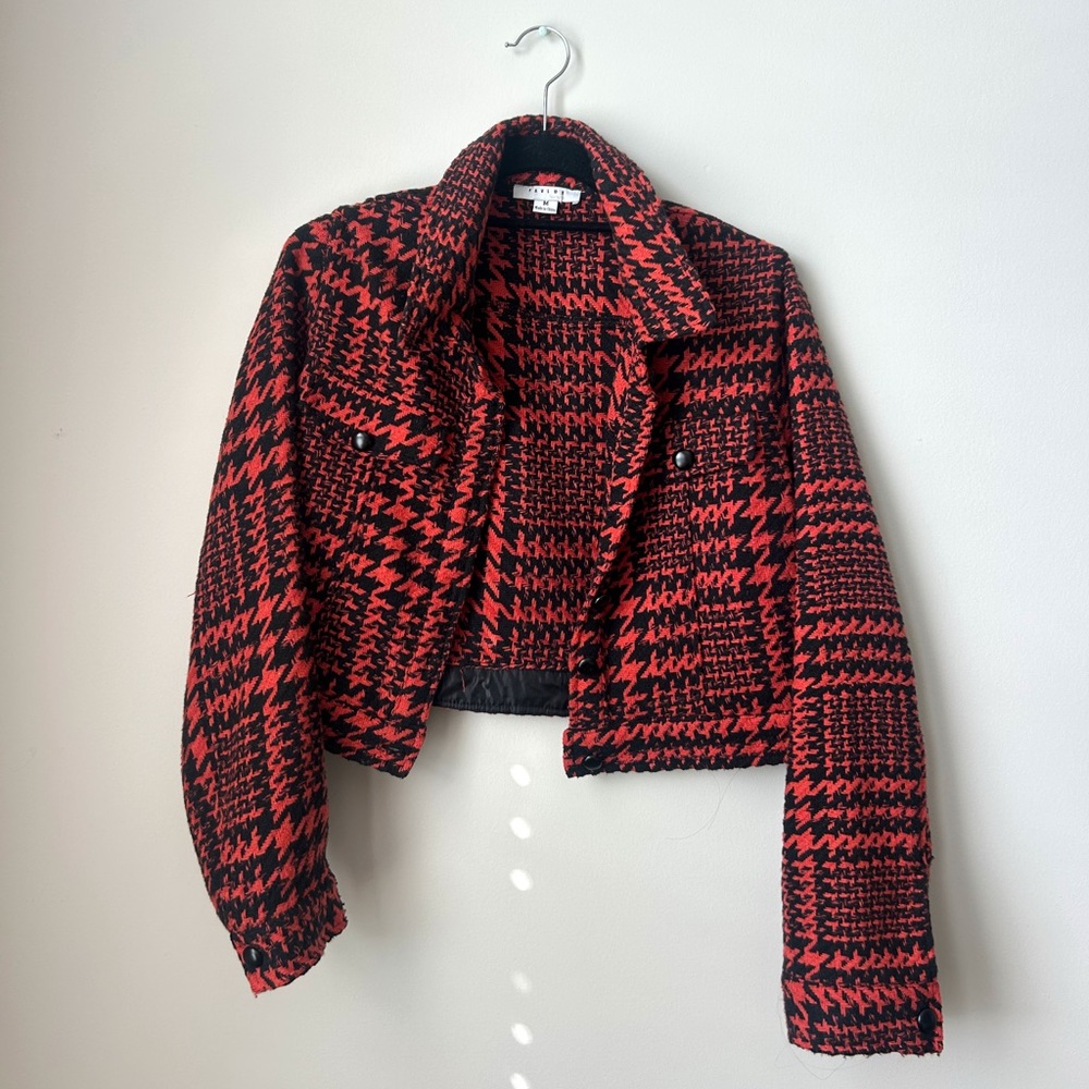 FAVLUX Red & Black Houndstooth Cropped Jacket